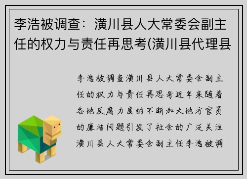 李浩被调查：潢川县人大常委会副主任的权力与责任再思考(潢川县代理县长)